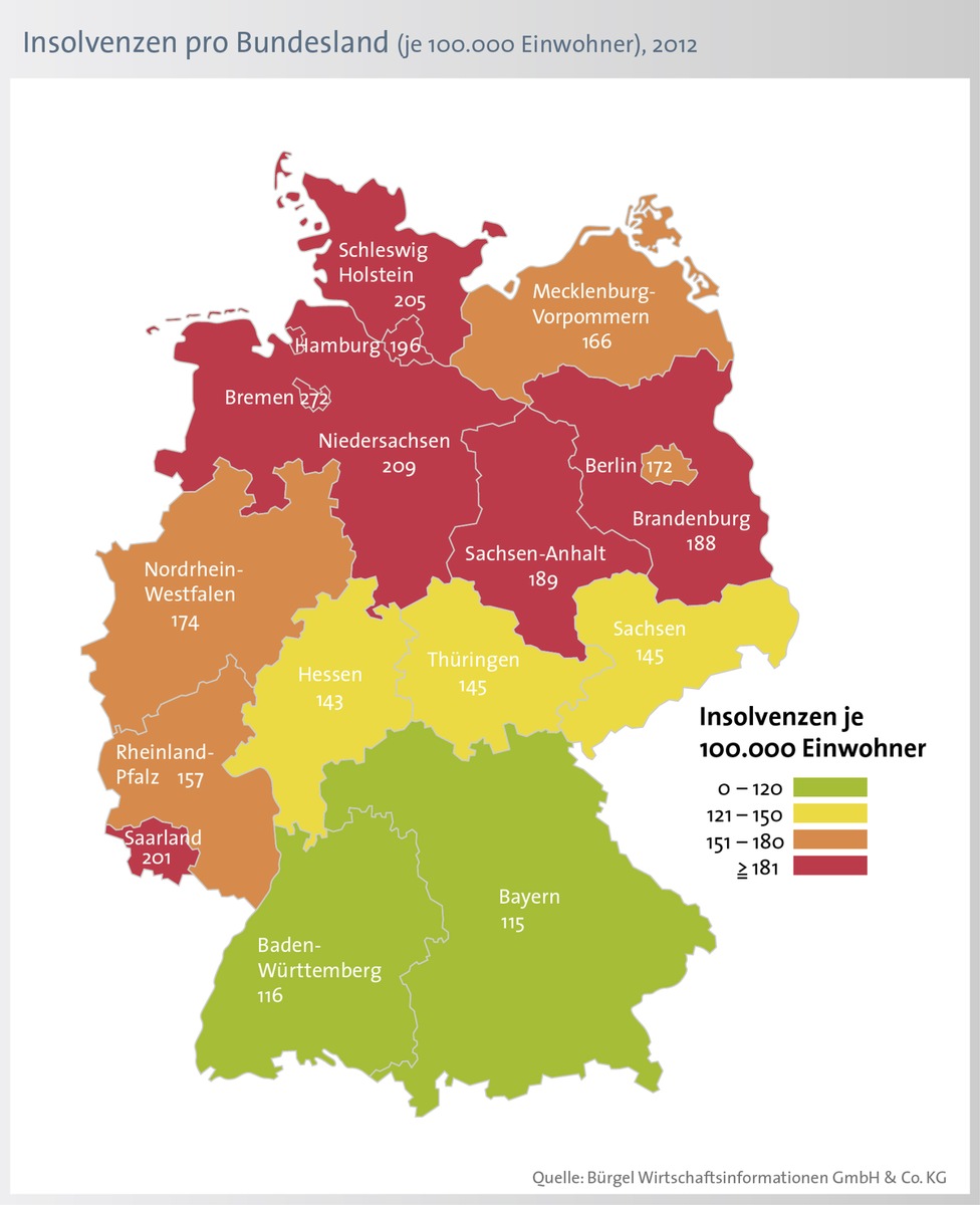 Schuldenbarometer 2012 / Privatinsolvenzen sinken im Jahr 2012 um 4,6 Prozent (BILD)