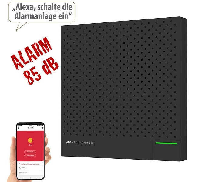 VisorTech WLAN-Alarmanlage XMD-3500.wifi mit Funk-Anbindung, App, Sprachsteuerung plus optionalem Notfalltaster: Sicherheit durch Alarm-Benachrichtigungen direkt aufs Smartphone