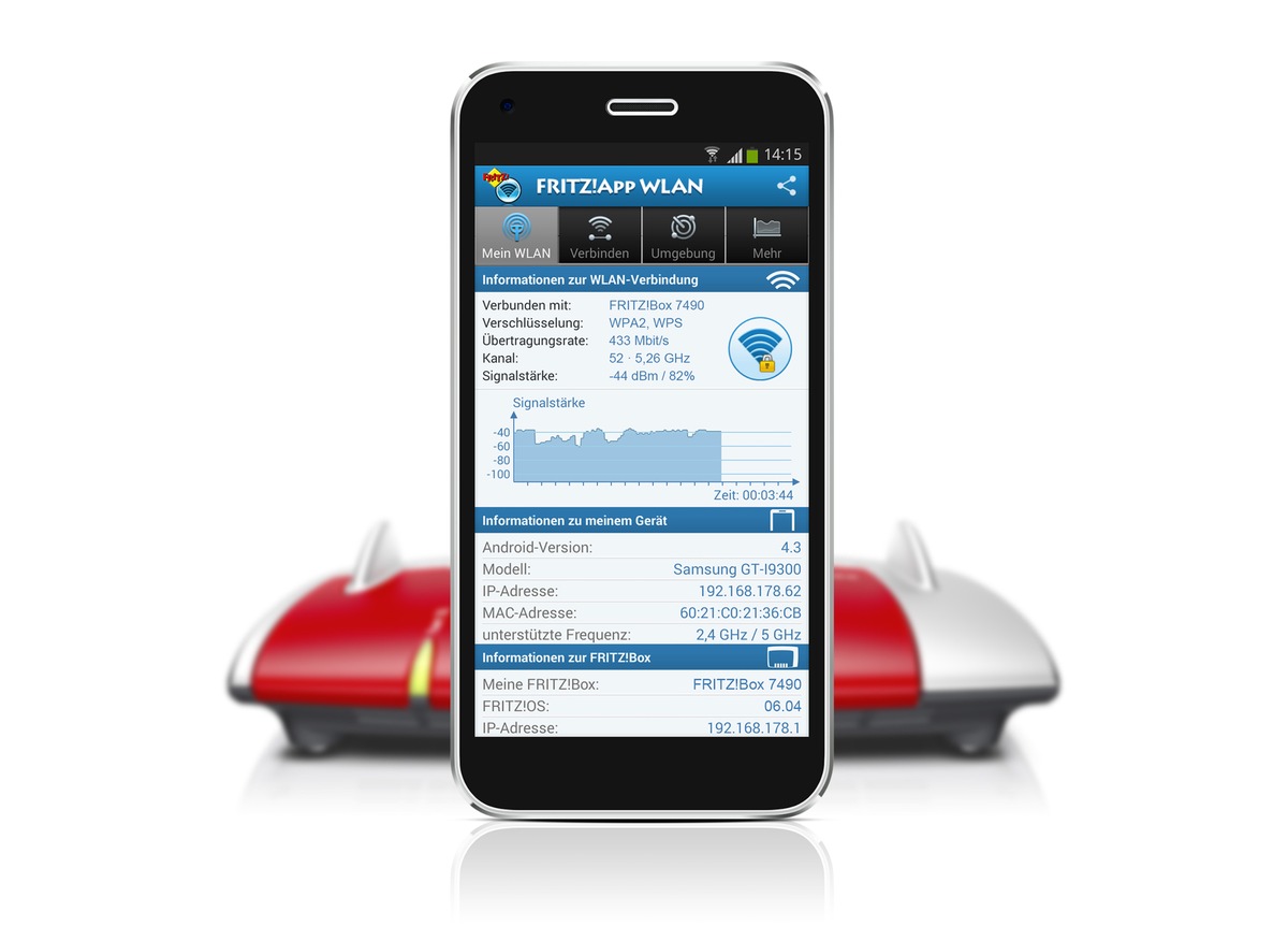 FRITZ!App WLAN: Mobile Geräte einfach mit dem WLAN verbinden und    Funkverbindungen optimal ausrichten (FOTO)