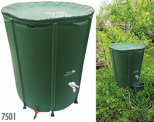 Regenwasser zur Gartenbewässerung speichern: Royal Gardineer Faltbare Regentonne mit Deckel, 750 l, 620 GSM-PVC, Schlauchanschluss