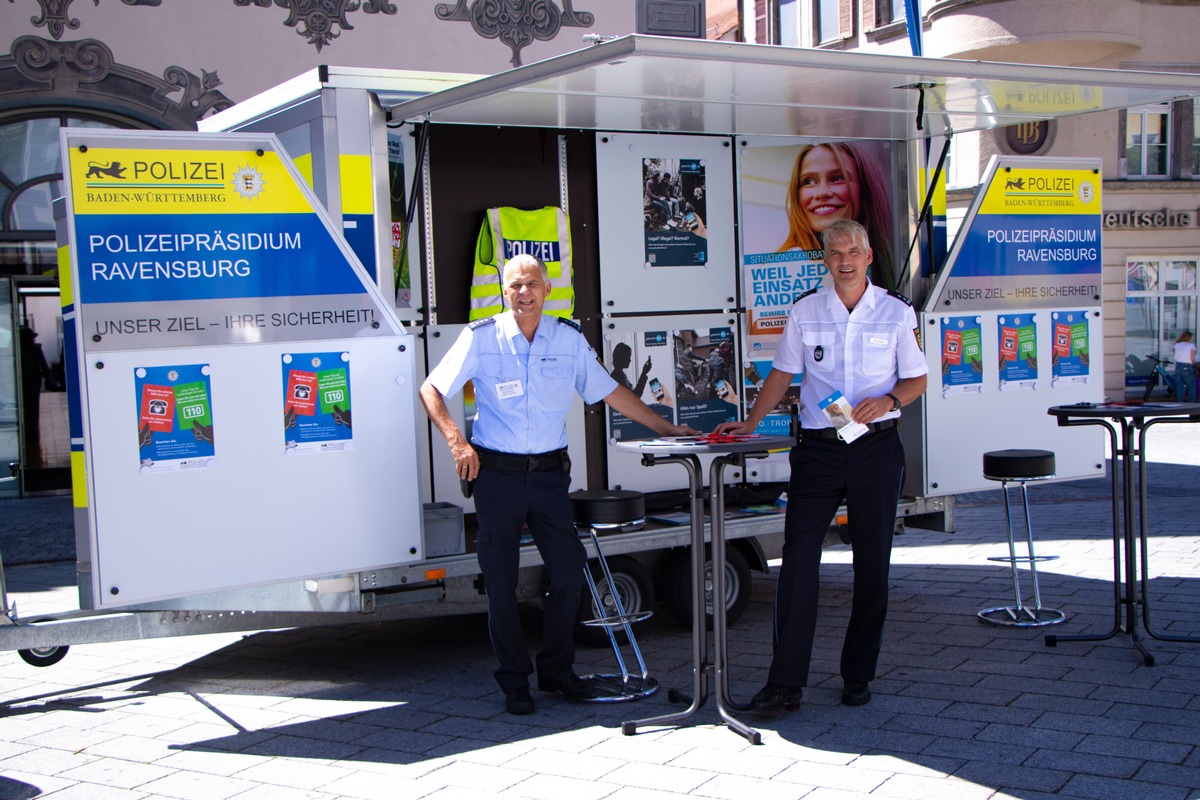 PP Ravensburg: Marktstand-Aktion 2023 des Polizeipräsidiums Ravensburg in den Landkreisen Ravensburg, Sigmaringen und dem Bodenseekreis