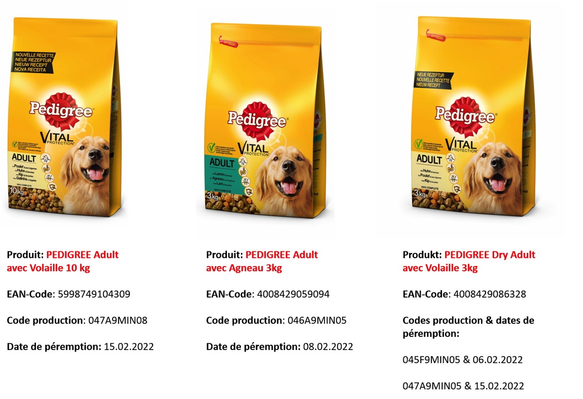 Mars Suisse annonce le rappel de lots de croquettes pour chien Pedigree®