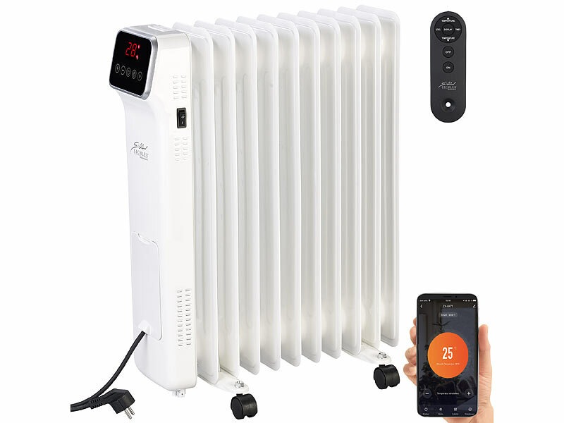 Sichler Haushaltsgeräte WLAN-Ölradiator mit App und Fernbedienung, Timer, 11 Rippen, 2.500 Watt: Räume ohne eigene Heizung per WLAN und App auch aus der Ferne heizen