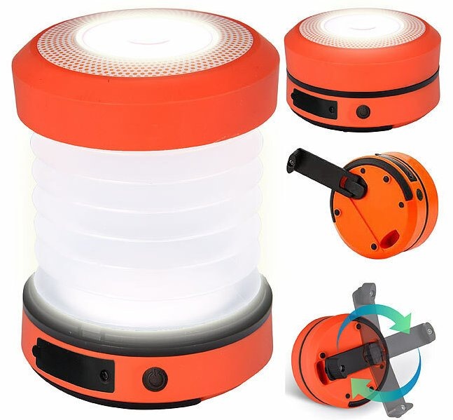 Semptec Urban Survival Technology Dual-Teleskop-LED-Campinglampe mit Dynamo-Handkurbel, 65 Lumen: Klein, leicht und einfach zu transportieren