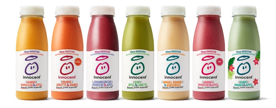 Jetzt neu: innocent überarbeitet 250ml Smoothie Range - neues Design, neue Rezepte, aus verantwortungsvollem Anbau