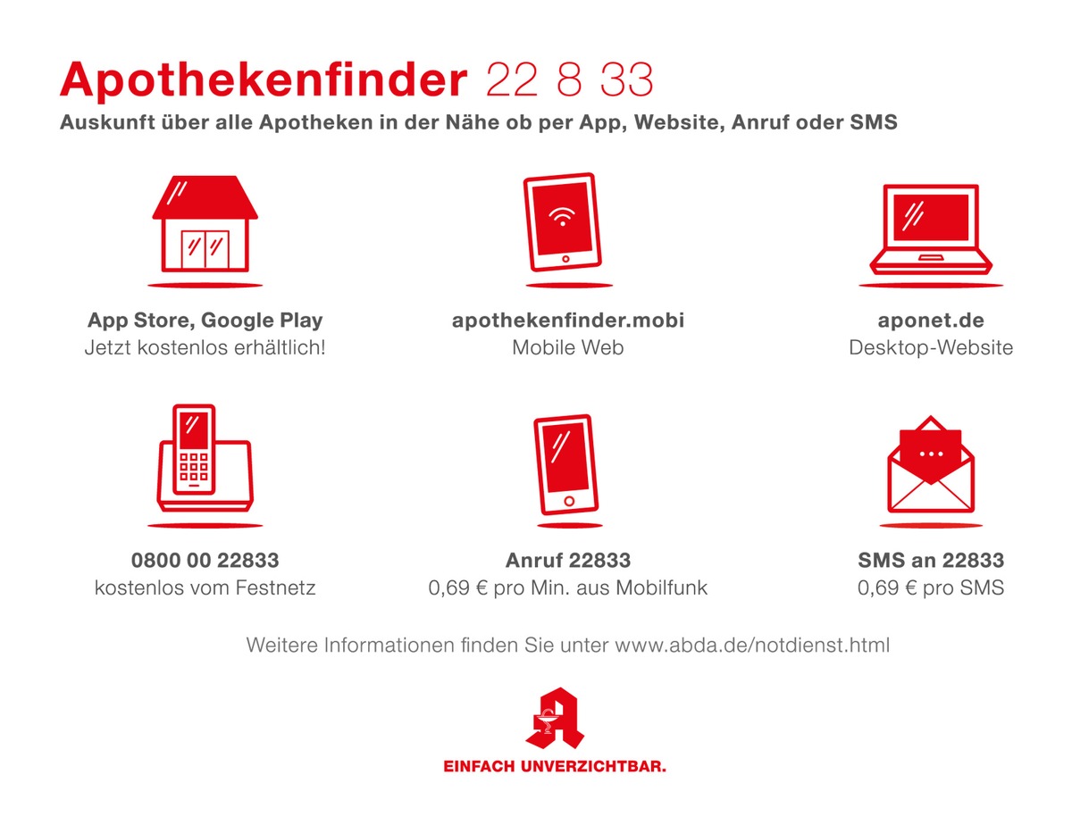 Ostern in Corona-Zeiten: Apothekenfinder 22 8 33 hilft bei Suche nach dienstbereiter Apotheke vor Ort