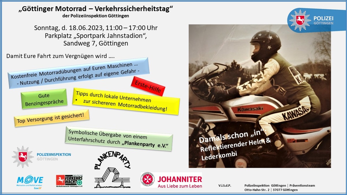 POL-GÖ: (271/2023) &quot;2. Motorrad-Verkehrssicherheitstag&quot; der Polizei am kommenden Sonntag von 11 bis 17 Uhr am Göttinger Jahnstadion