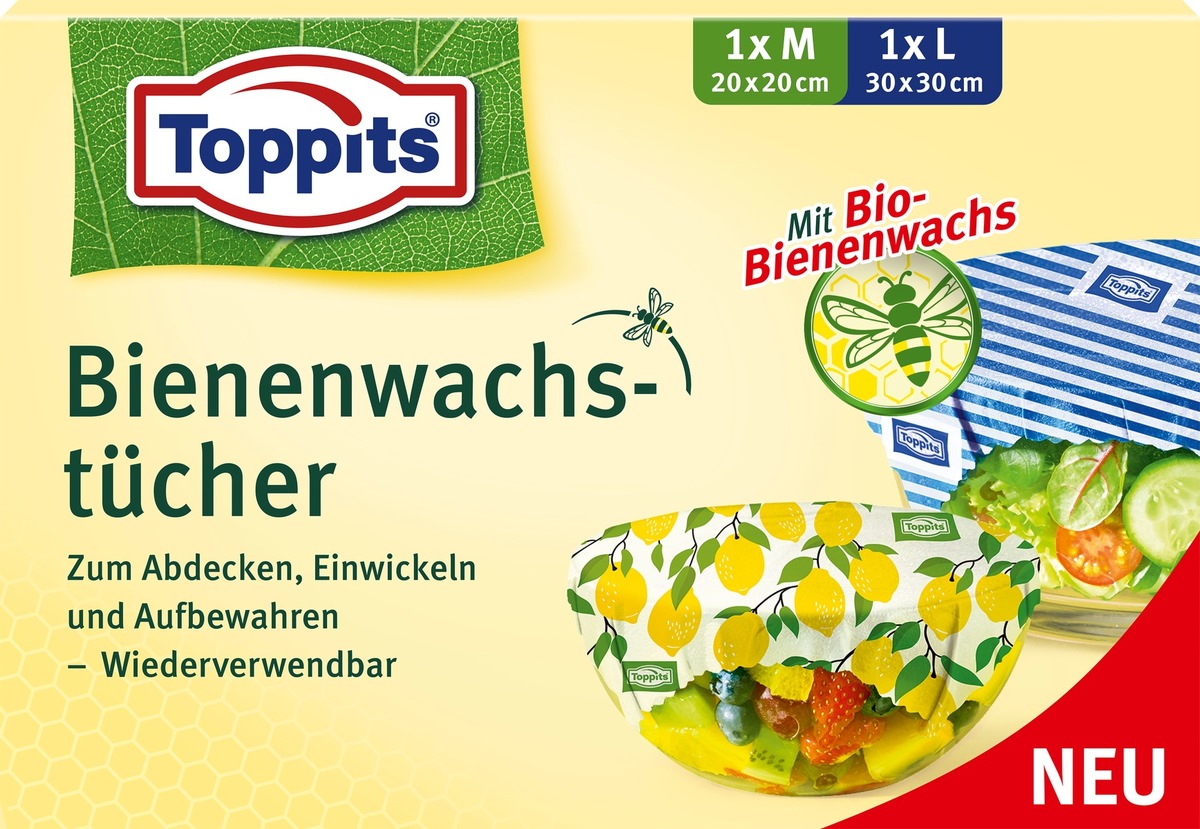 Die neuen Toppits® Bienenwachstücher sind die Alternative, um Lebensmittel frisch zu halten