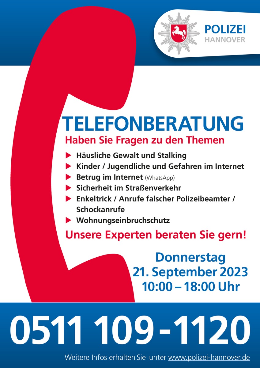 POL-H: Infotelefon der Polizei Hannover am 21. September 2023