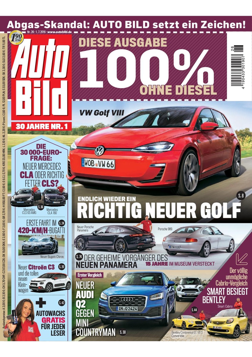 Nach Abgasskandal: Aktuelle AUTO BILD-Ausgabe verzichtet auf Diesel-Fahrzeuge