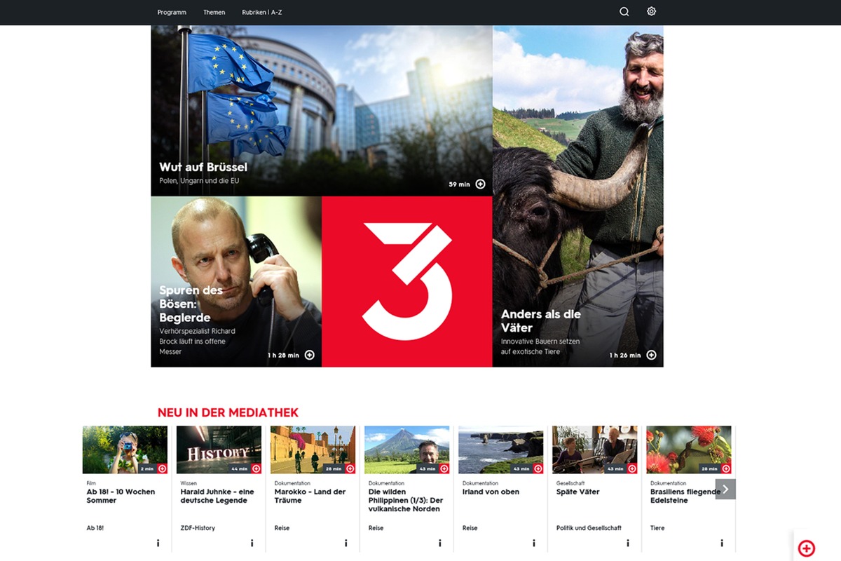 Ein Portal für alles: 3sat.de und 3satMediathek fusionieren / 
Neues bewegtbildbasiertes Angebot des 3-Länder-Senders startet