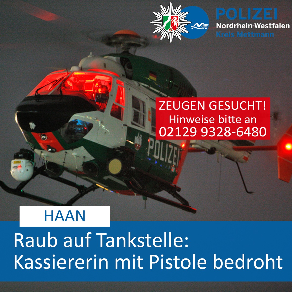 POL-ME: Überfall auf Tankstelle: Kassiererin mit Schusswaffe bedroht - Haan - 2002009