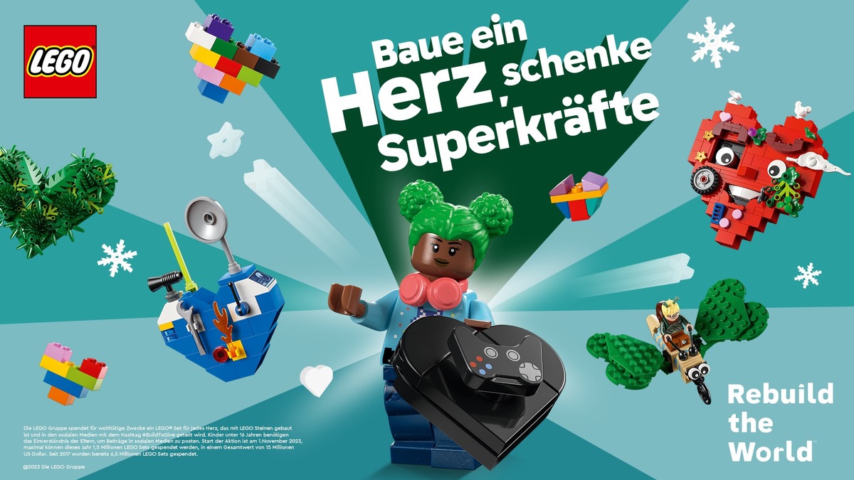 Ein Herz für Kinder gebaut aus LEGO® Steinen: Achtwöchige LEGO® Aktion zum Mitmachen