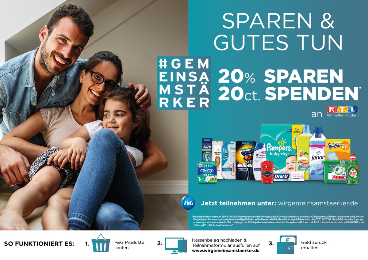 Aktion #GemeinsamStärker geht in die nächste Runde: Mit der einzigartigen Aktion von Procter &amp; Gamble sparen Kunden und P&amp;G spendet zugleich für Familien und Kinder in der Corona-Krise