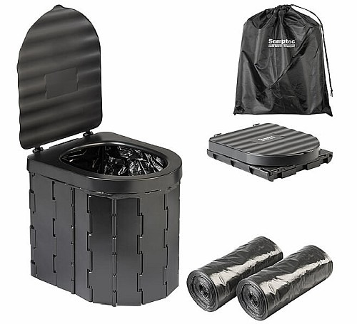 Auch Outdoor und bei Notfällen nicht mehr auf den Toilettenkomfort verzichten: Semptec Urban Survival Technology Faltbare Campingtoilette CT-100 mit Deckel, 24 Beutel, bis 150 kg schwarz