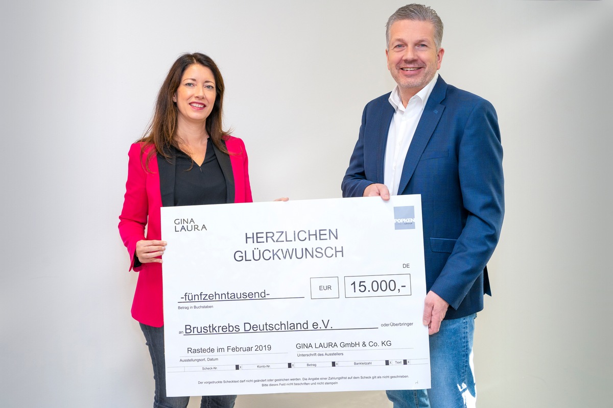 15.000,- Euro spendet GINA LAURA an Brustkrebs Deutschland e.V.