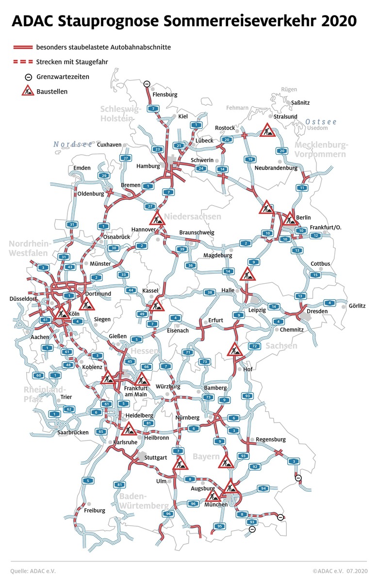 Baden-Württemberg und Bayern allein zu Haus / 14 Bundesländer in Ferien / ADAC Stauprognose für 17. bis 19. Juli