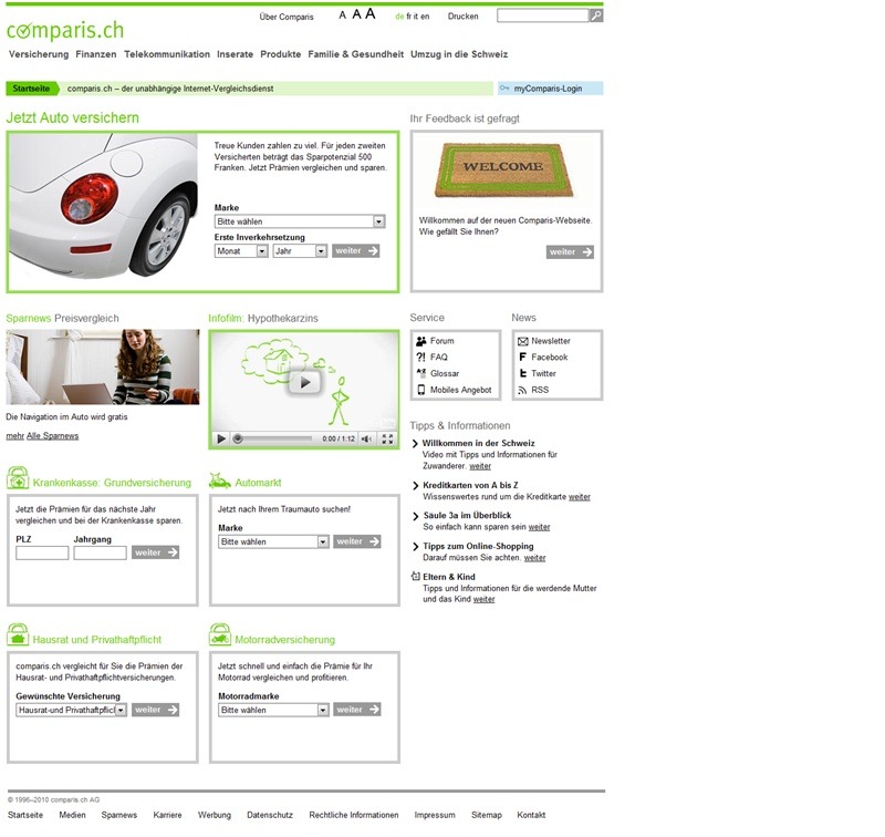 comparis.ch zum Redesign des Webauftritts - comparis.ch in neuen Kleidern
