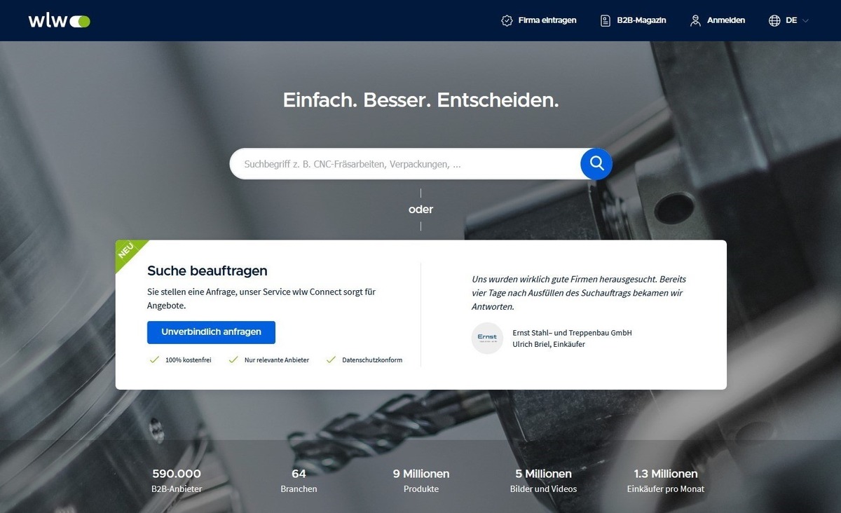 &quot;Wir helfen Einkäufern, die beste Entscheidung zu treffen&quot; / B2B-Plattform &quot;Wer liefert was&quot; präsentiert sich nach Relaunch in modernerem Design und mit neuen Features