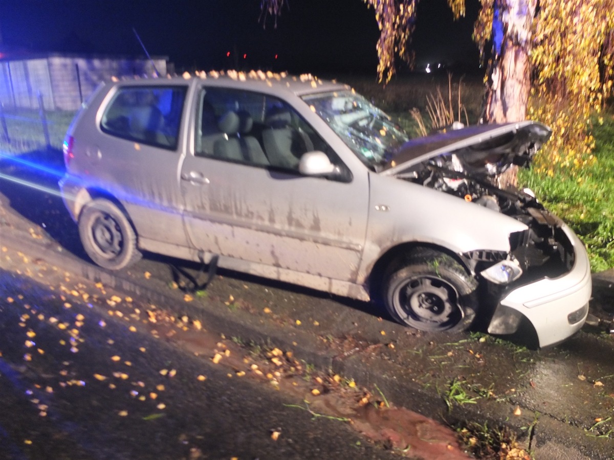 POL-DN: Gegen Baum gerutscht