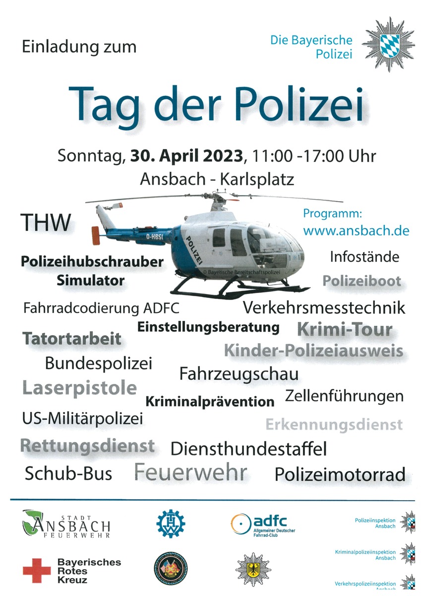 POL-MFR: (473) Tag der Ansbacher Polizei - Attraktives Programm am 30. April auf dem Karlsplatz