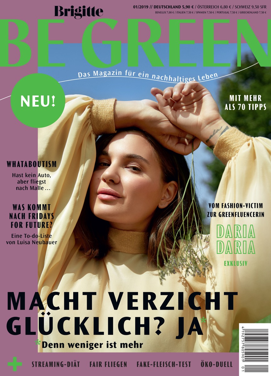 BRIGITTE launcht neues Nachhaltigkeitsmagazin: BRIGITTE BE GREEN mit Influencerin und Umweltaktivistin DariaDaria auf dem Titel