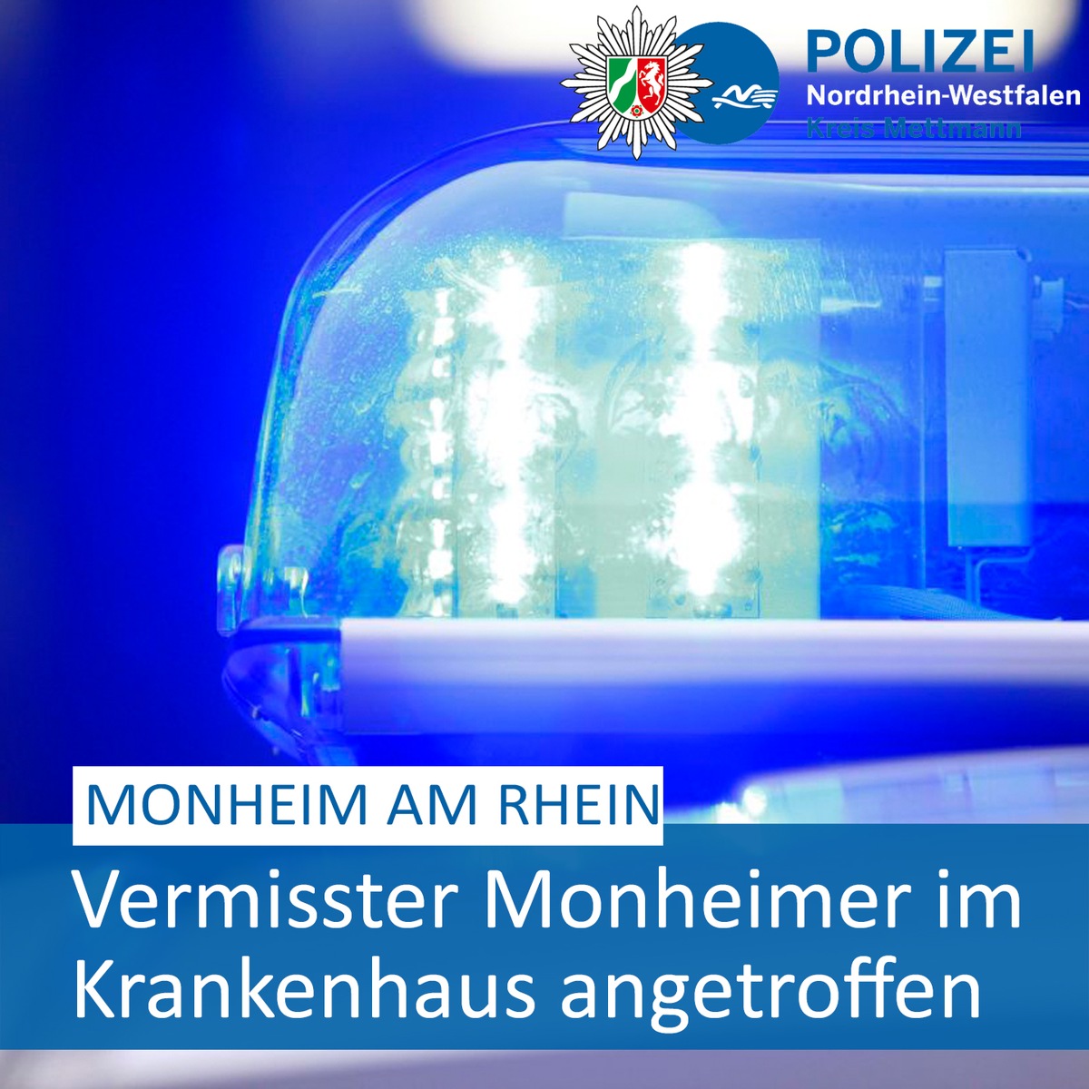 POL-ME: Rücknahme der Fahndung: Vermisster Monheimer in Krankenhaus angetroffen - Monheim am Rhein - 2210058