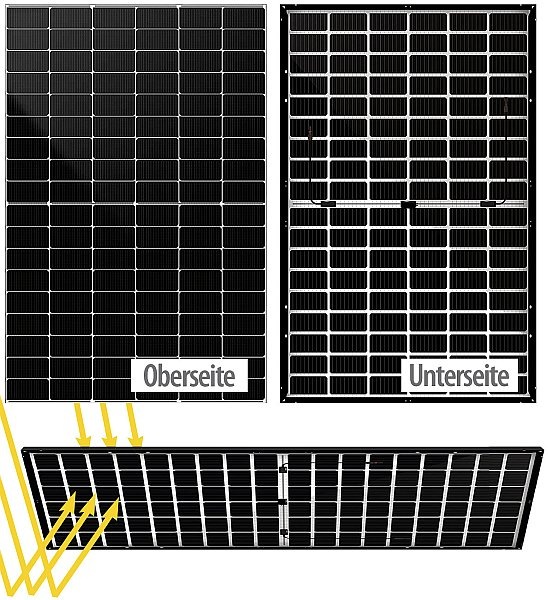 DAH Solar Monokristallines, bifaziales Glas-Glas-Solarmodul, 425 Watt, IP68: Dank photoaktiver Rückseite bis zu 25 % mehr Leistung