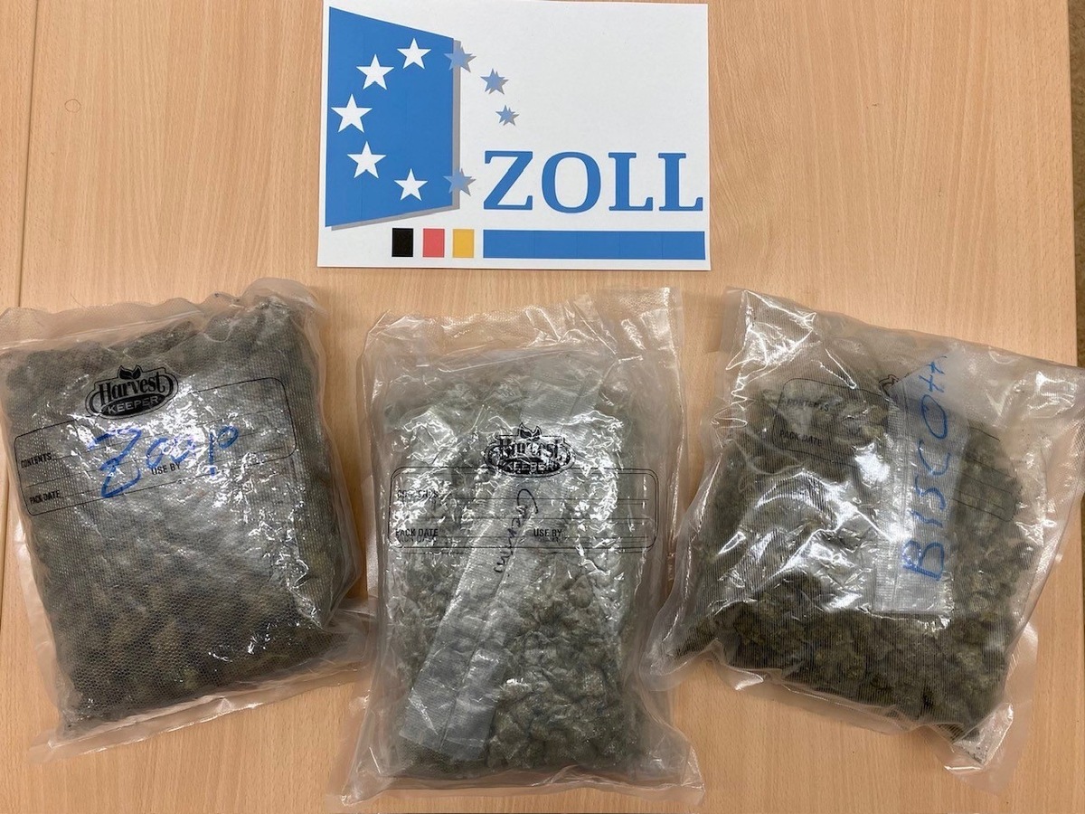 HZA-KI: Zoll stellt 1,5 Kilo Marihuana im Wert von 15.000 Euro sicher