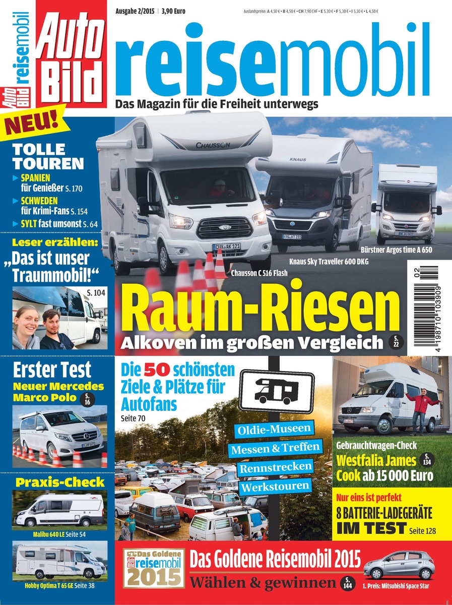 AUTO BILD REISEMOBIL zeigt die 50 besten Ziele für Auto-Liebhaber