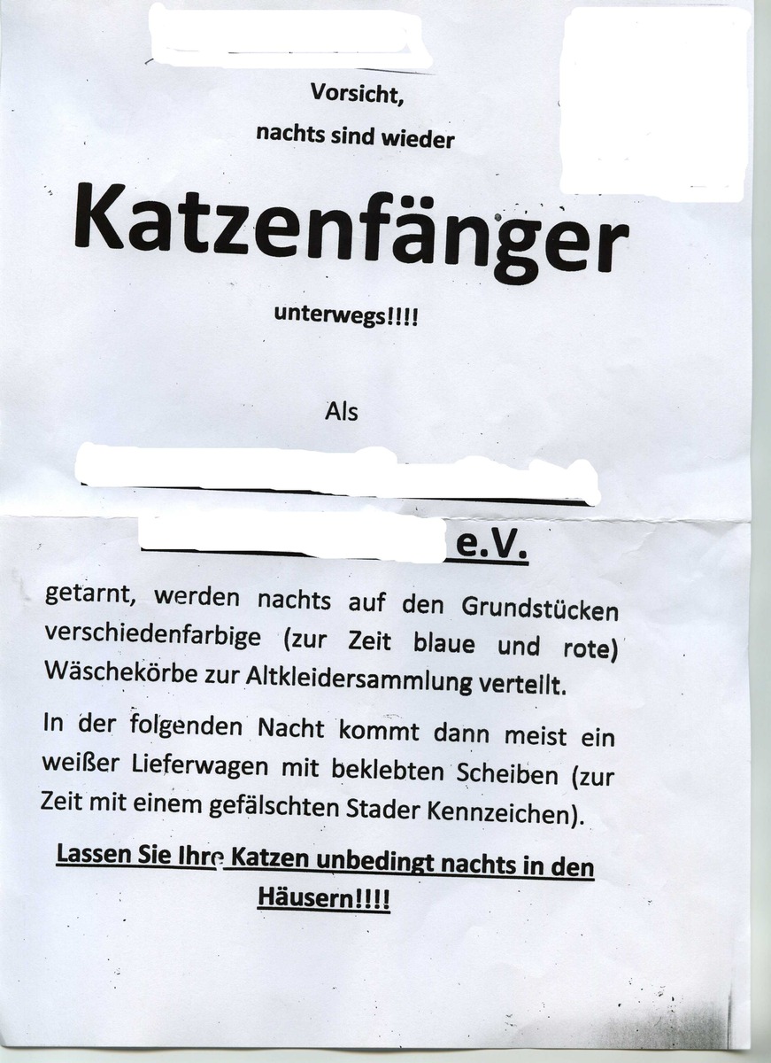 POL-STH: Polizei überprüft Altkleidersammler Keinen Hinweis auf Tierfänger