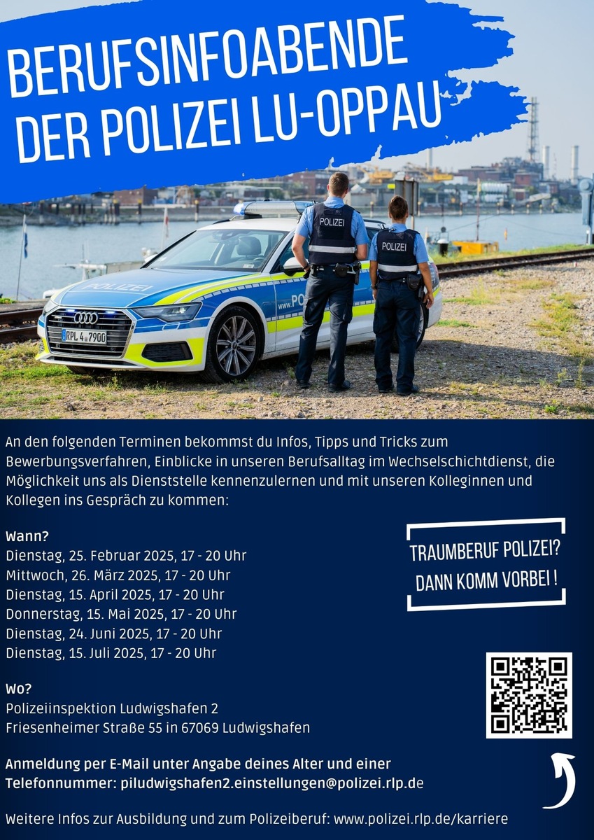 POL-PPRP: Berufsinformationsabende bei der Polizeiinspektion Ludwigshafen 2 -Termine 2025