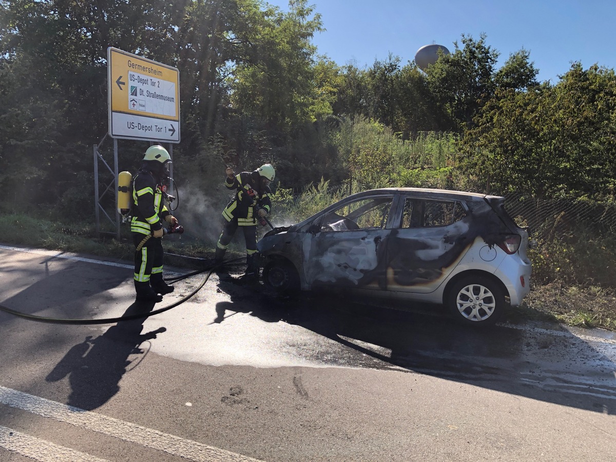 POL-PDLD: Germersheim, B9 Fahrtrichtung Karlsruhe, Anschlussstelle Germersheim Mitte, US Depot - Brennender Pkw Mittwoch, 09.09.2020, von 15.47 Uhr bis 17.15 Uhr