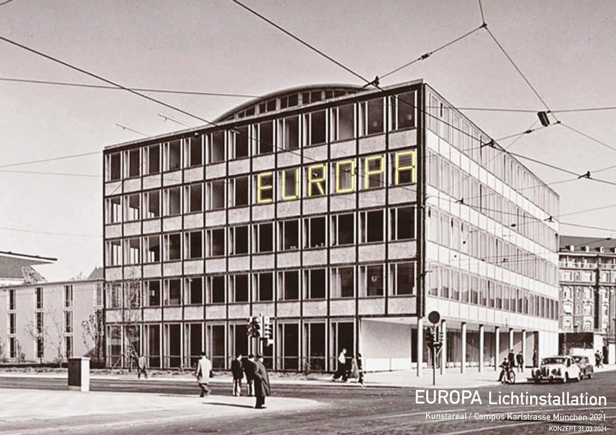 Lichtinstallation EUROPA zu Gast im Kunstareal am Campus Karlstrasse der HM, 15. Juli 2021, 21:00 Uhr