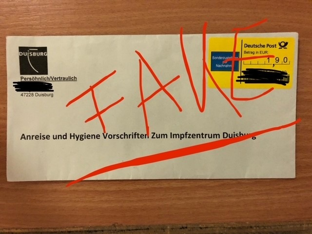 POL-DU: Stadtgebiet: Dringende Warnung: Falsche Briefe vom Impfzentrum - Nachnahmegebühren nicht mit EC-Karte bezahlen!