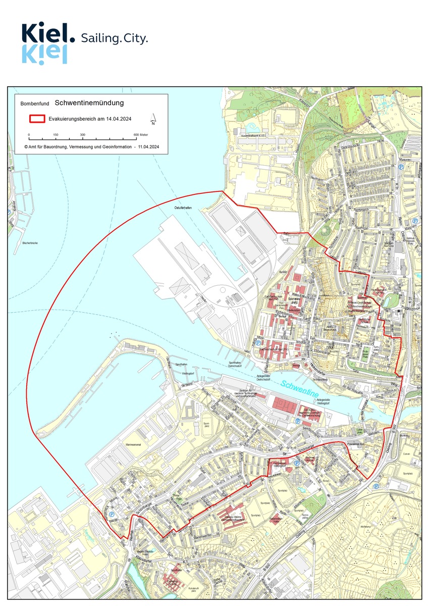 POL-KI: 240411.1 Kiel: Sonntag Entschärfung einer Fliegerbombe in der Schwentine, Höhe Seefischmarkt in Kiel-Dietrichsdorf