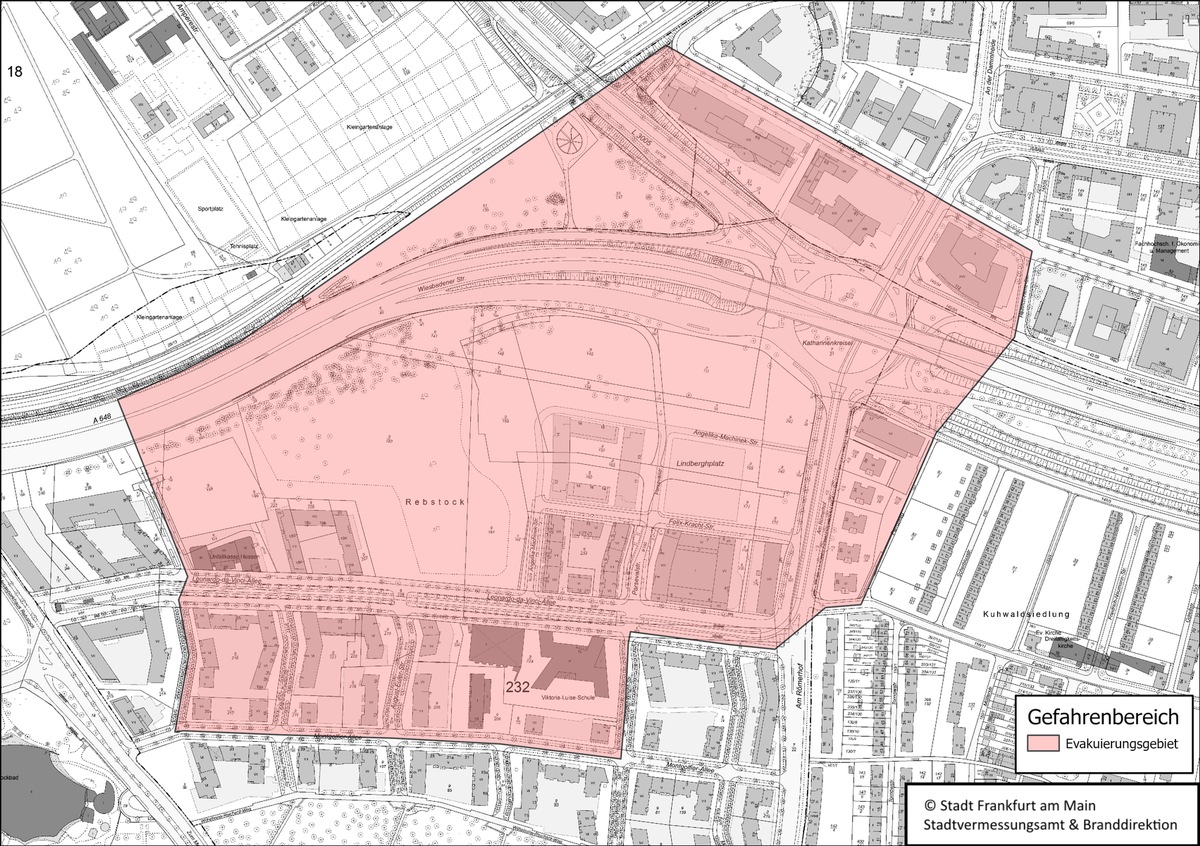 FW-F: Evakuierung und Sperrung wegen Bombenentschärfung am Katharinenkreisel in Frankfurter Stadtteil Bockenheim