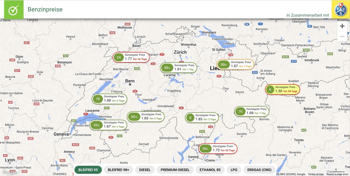Medienmitteilung: Benzinpreisvergleich für die Schweiz: Comparis und TCS kooperieren
