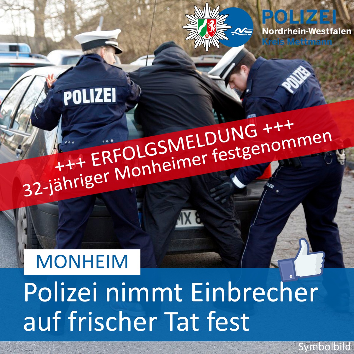 POL-ME: Polizei nimmt Einbrecher auf frischer Tat fest - Monheim am Rhein - 1912114