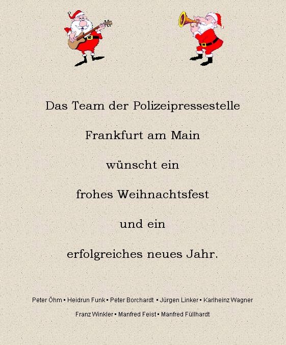 POL-F: 011220 Polizei Frankfurt am Main, Pressestelle - Weihnachtsgruß