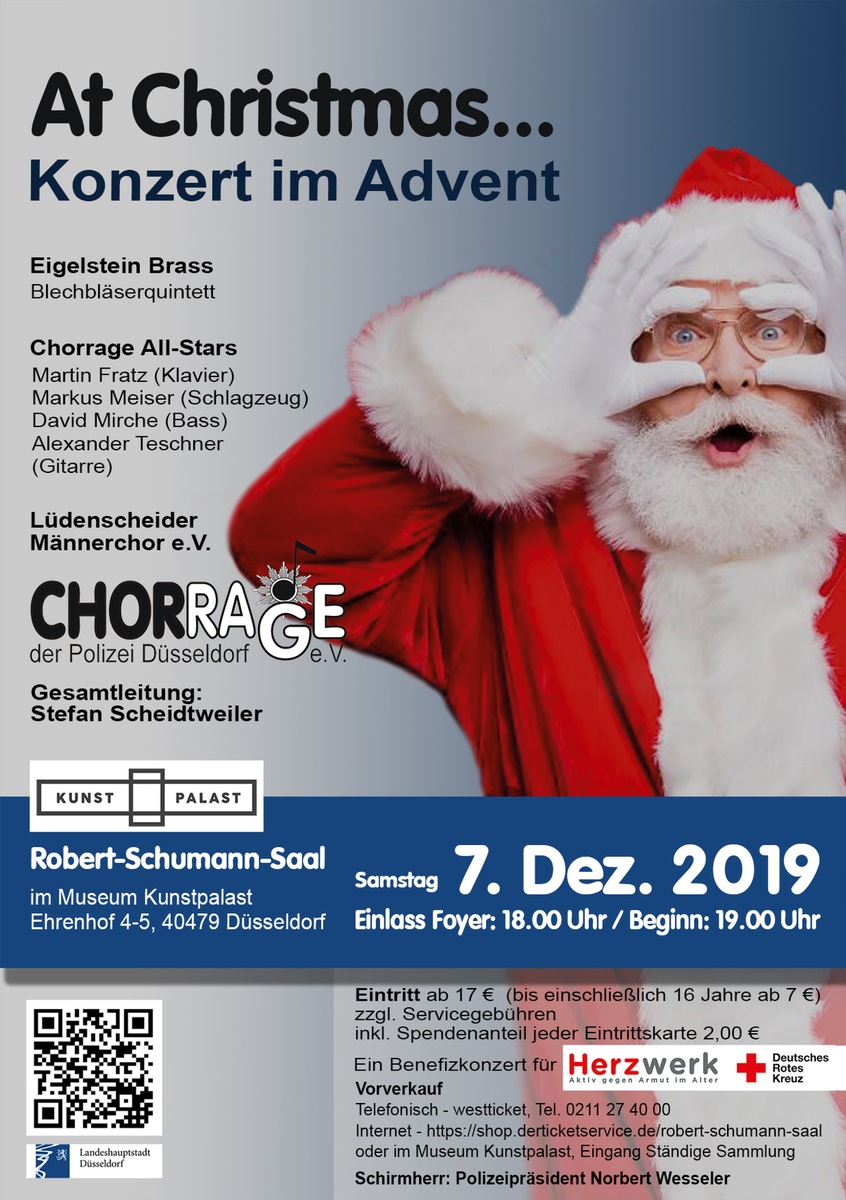 POL-D: Veranstaltungshinweis - Chor Chorrage der Düsseldorfer Polizei - &quot;At Christmas&quot; Konzert im Robert-Schumann-Saal am Samstag, 7. Dezember - Plakat hängt an