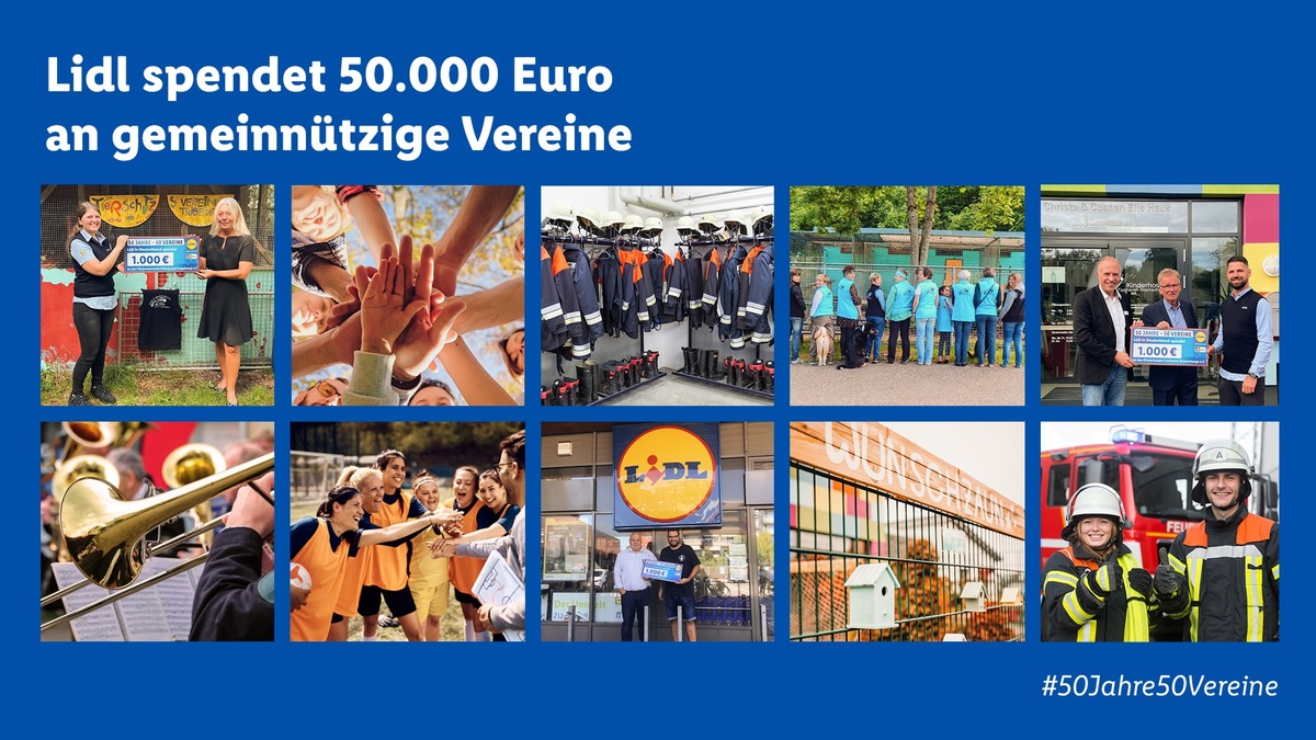 #50Jahre50Vereine: Lidl spendet 50.000 Euro an gemeinnützige Vereine / Anlässlich von &quot;50 Jahre Lidl&quot; würdigt der Frische-Discounter ehrenamtliches Engagement von Mitarbeitern