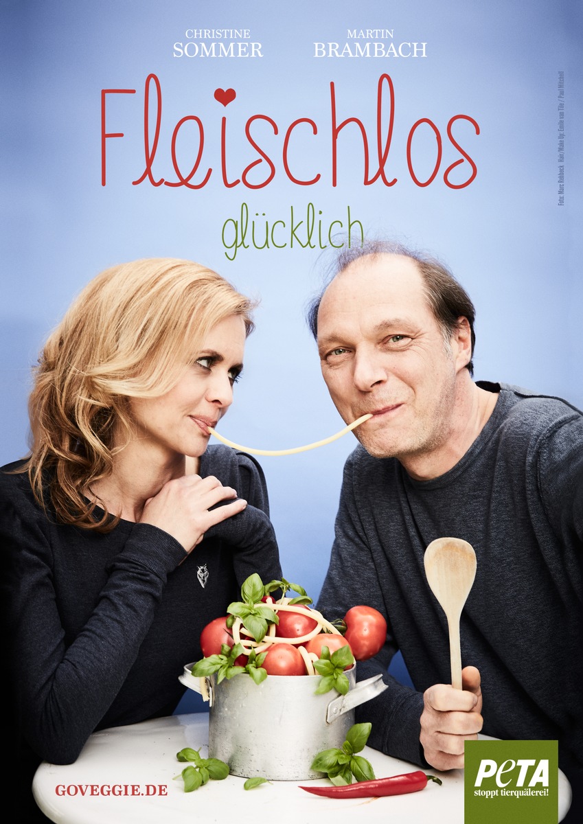 Neues PETA-Motiv: Martin Brambach und Christine Sommer in legendärer &quot;Susi und Strolch&quot;-Szene / Schauspieler-Paar is(s)t &quot;fleischlos glücklich&quot;