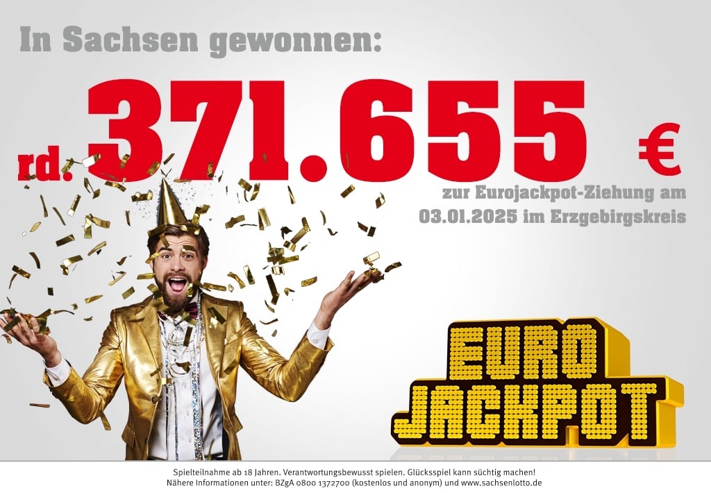 Guter Start ins neue Jahr: Eurojackpot-Spieler aus dem Erzgebirgskreis gewinnt 371.655 Euro