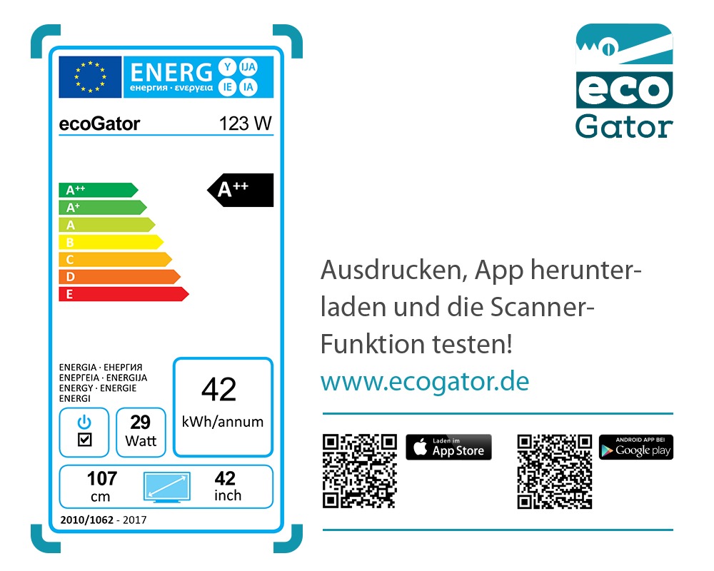 ecoGator findet sparsame Haushaltsgeräte / Neue kostenlose Verbraucher App / 3-Personenhaushalt zahlt jährlich 440 Euro Strom für Haushaltsgeräte / Unabhängige Kaufberatung mit Energielabel-Scanner (FOTO)