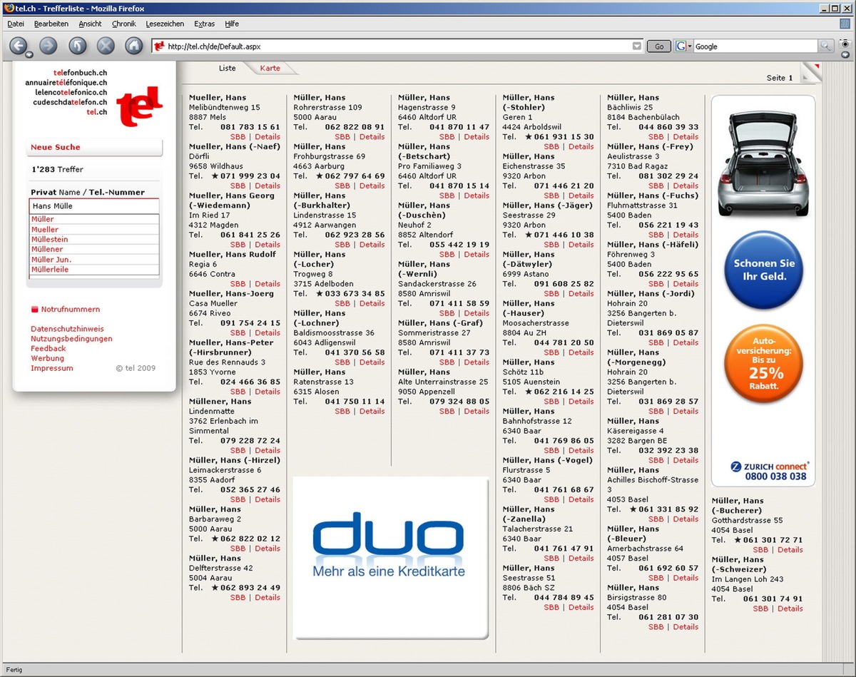 Das neue, offizielle Telefonbuch der Schweiz: tel