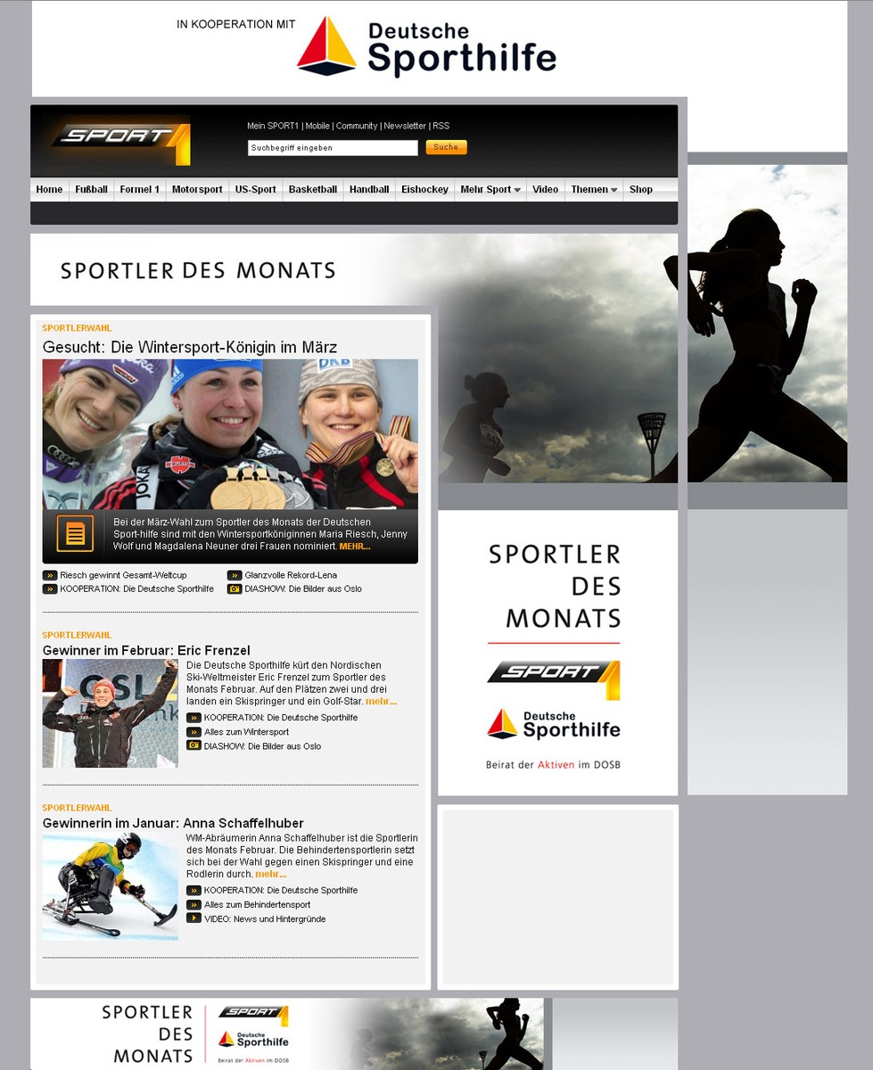 SPORT1 neuer Partner bei Wahl &quot;Sportler des Monats&quot; (mit Bild)