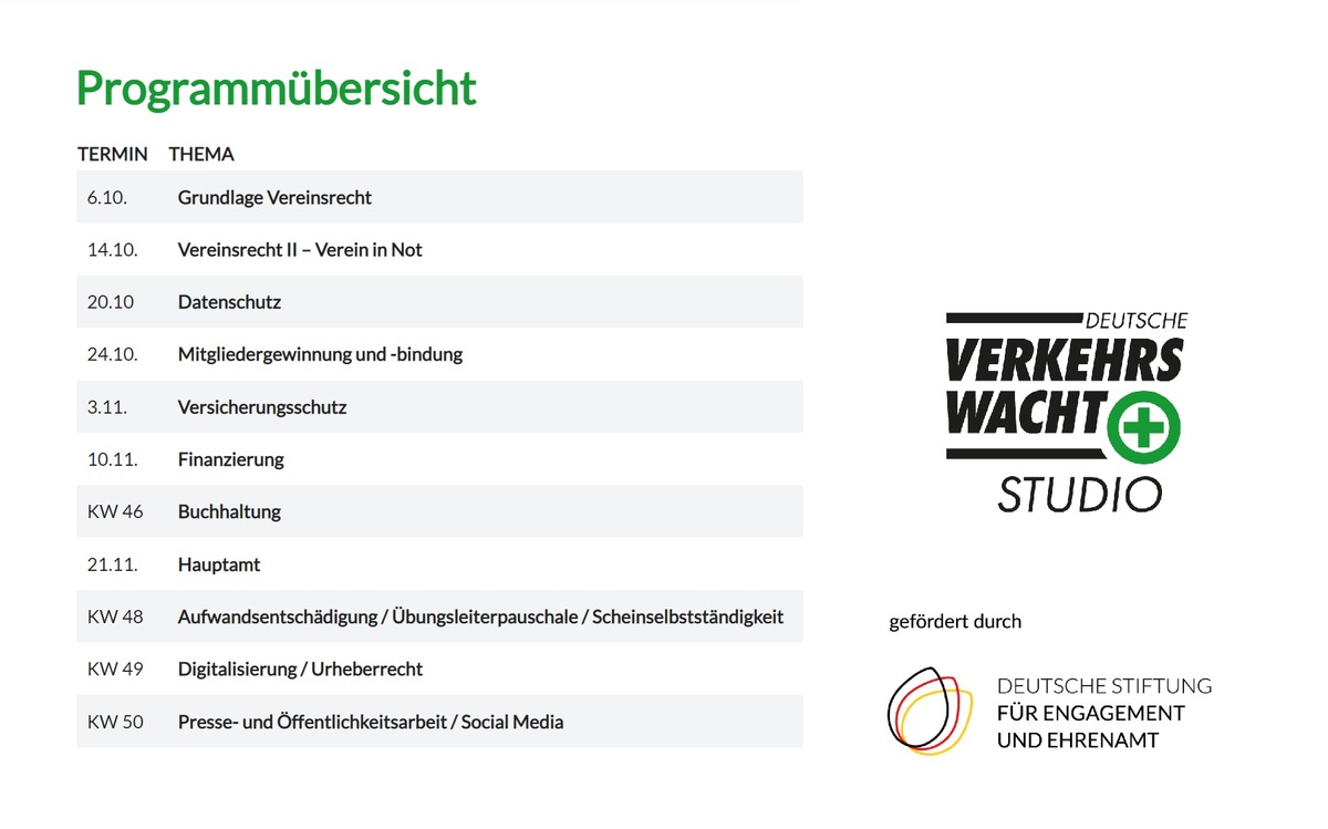 DVW STUDIO: Verkehrswacht startet Webinar-Reihe für Vereine