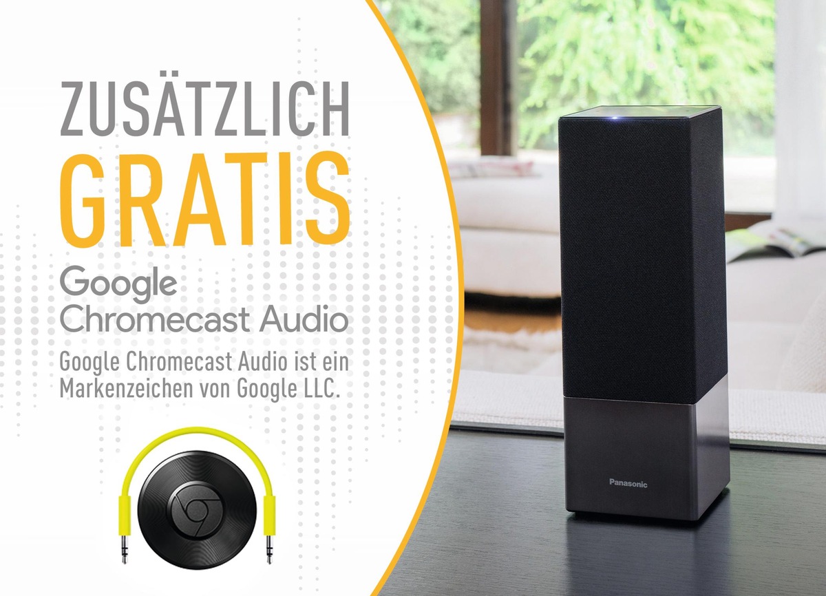 Weihnachten mit Panasonic und Google / Sprachgesteuerten Panasonic Lautsprecher SC-GA10 kaufen und Google Chromecast Audio gratis dazu bekommen