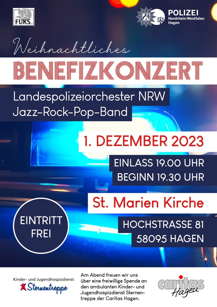 POL-HA: Weihnachtliches Benefizkonzert des Landespolizeiorchesters NRW am 01.12.2023 in der St. Marien Kirche - Veranstaltung zugunsten des ambulanten Kinder- und Jugendhospizdienstes Sternentreppe